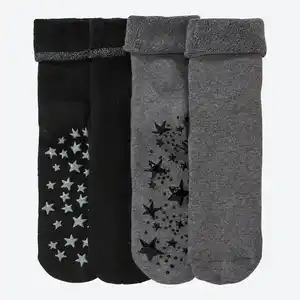 Damen-ABS-Frotteesocken mit Glitzer, 2er-Pack