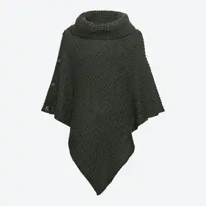 Damen-Strick-Poncho mit dekorativen Knöpfen