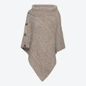Damen-Strick-Poncho mit dekorativen Knöpfen