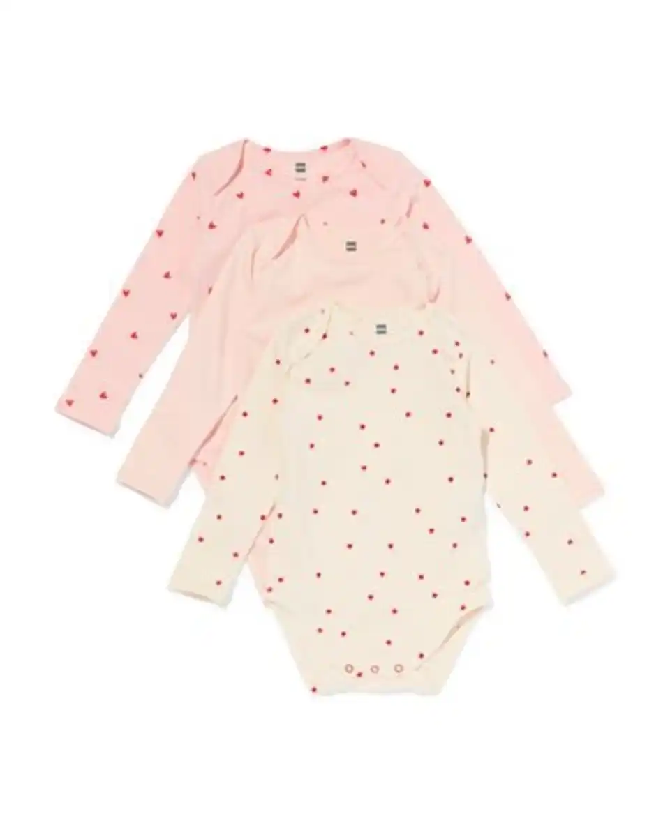 Bild 1 von Strampler Baumwolle mit Stretchanteil, Herzen – 3 Stück rosa