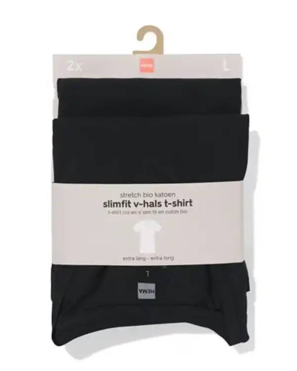 Bild 3 von Herren-T-Shirts, Slim Fit, V-Ausschnitt, extra lang – 2 Stück schwarz