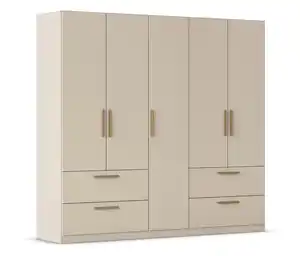 Rauch Drehtürenschrank "Skandi" 5-türig mit vier Schubladen, beige/champagner