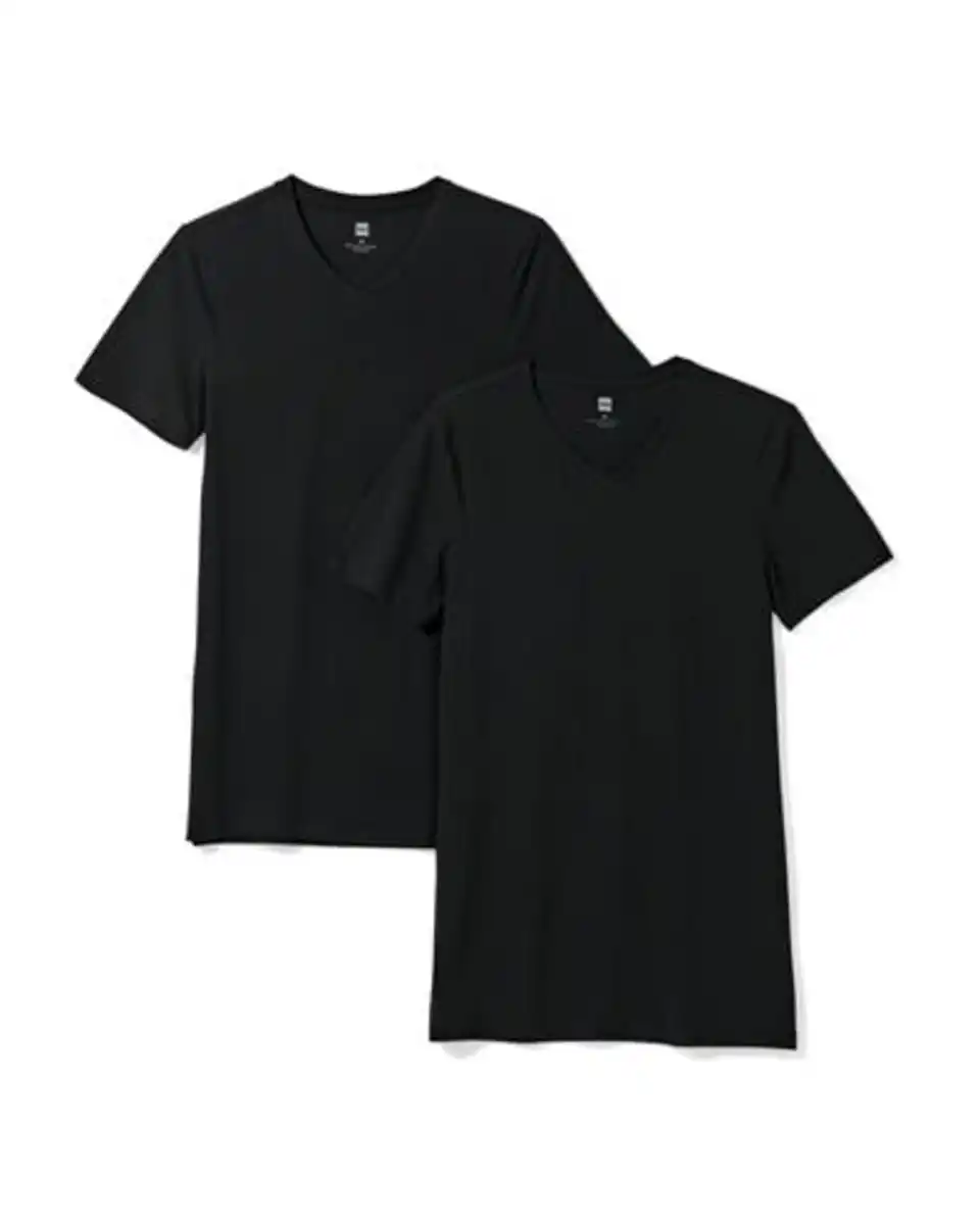 Bild 2 von Herren-T-Shirts, Slim Fit, V-Ausschnitt, extra lang – 2 Stück schwarz