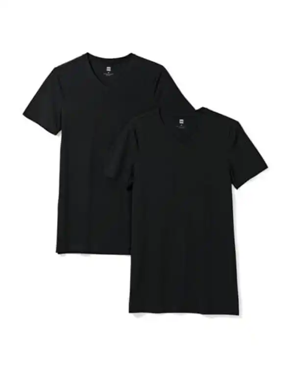 Bild 2 von Herren-T-Shirts, Slim Fit, V-Ausschnitt, extra lang – 2 Stück schwarz
