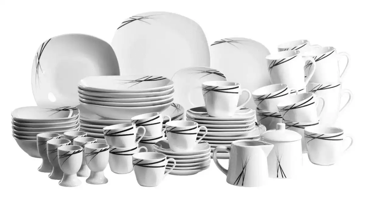 Bild 1 von Kombiservice Linea aus Porzellan, 62-teilig, Schwarz, Weiß