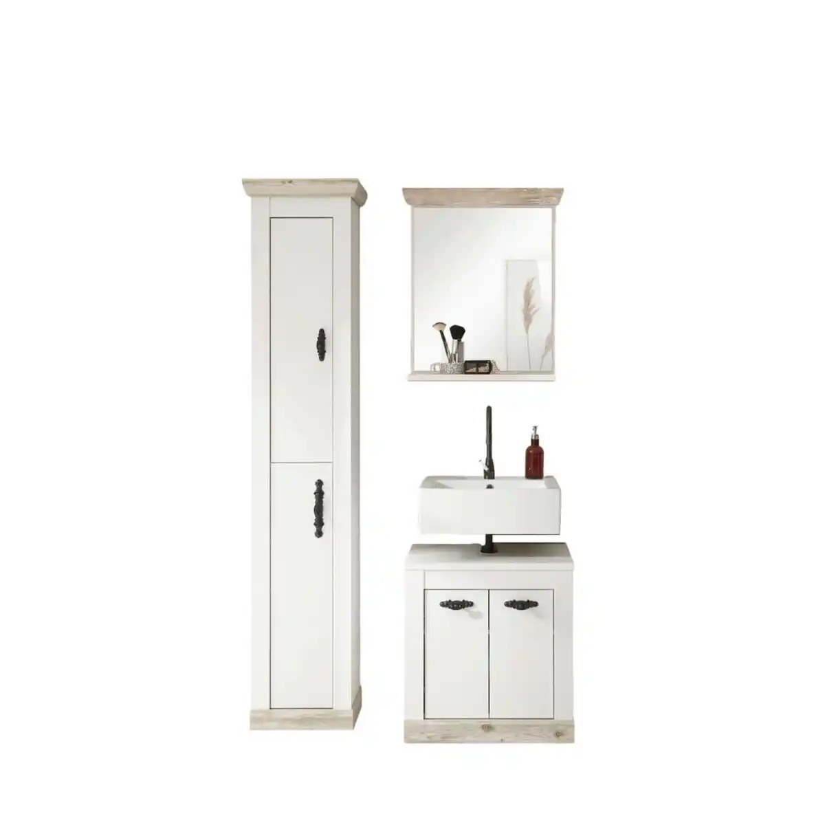 Bild 1 von Mid.you Badezimmer, Pinien, Metall, 3-teilig, 6 Fächer, 60x200x46 cm, hängend, stehend, Typenvielfalt, Spiegel mit Ablage, Badezimmer, Badmöbelsets & Badmöbelserien, Badmöbel-Sets