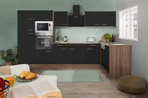 Eckküche Oliver mit Geräten ca. 340x172 cm Schwarz, Schwarz