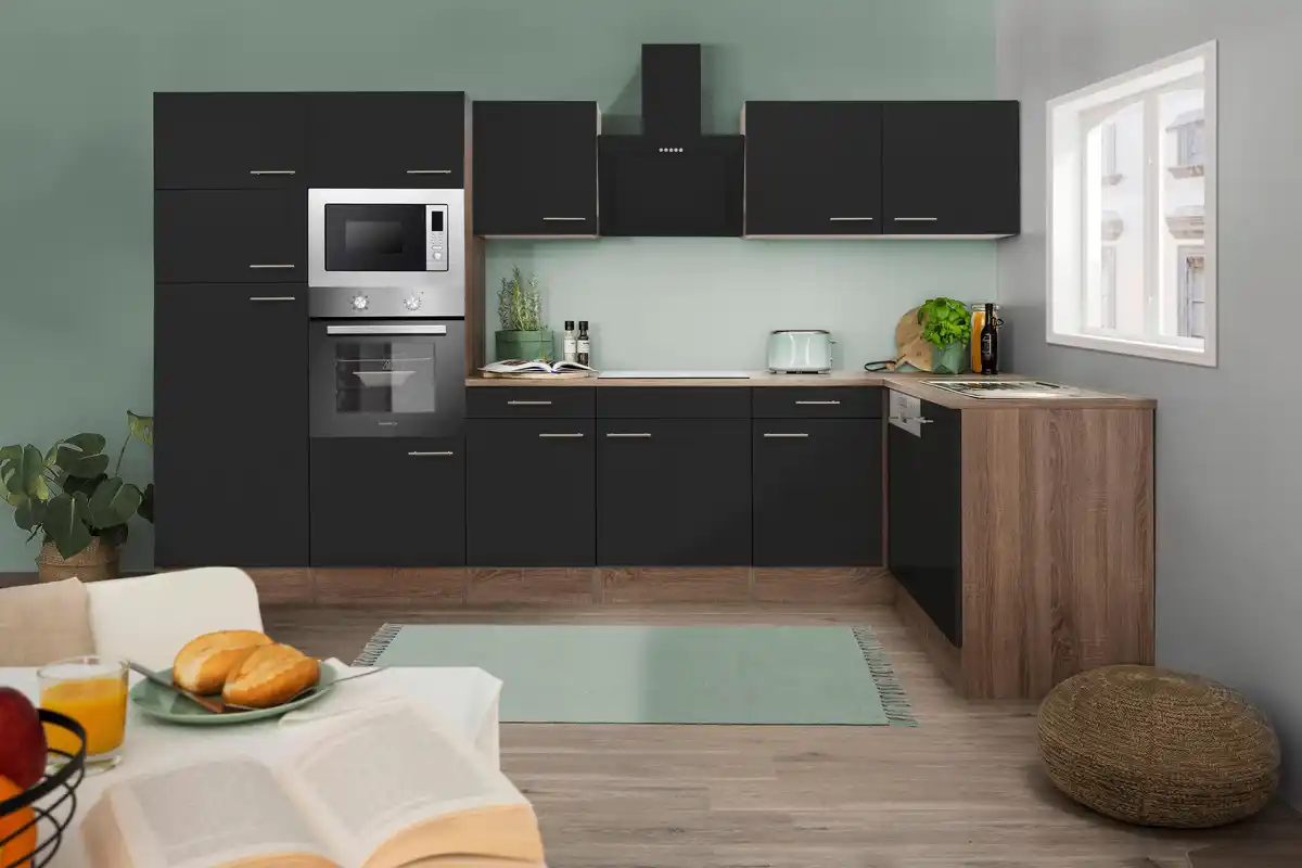 Bild 1 von Eckküche Oliver mit Geräten ca. 340x172 cm Schwarz, Schwarz