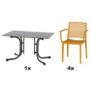 Siena Garden Gartengarnitur Urban Lights, Gelb, Metall, Kunststoff, 5-teilig, 80x80x120 cm, Tisch klappbar, gastro- und objekttauglich, wetterbeständig, Stühle stapelbar, Gartenmöbel, Gartenmöbel