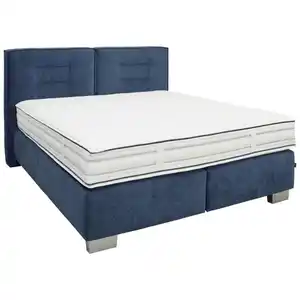 Dieter Knoll Boxspringbett, Blau, Textil, H2 + H4, 7-Zonen, Höhe ca. 31 cm, 160x200 cm, gepolstertes Kopfteil, in verschiedenen Größen erhältlich, Matratze Härtegraden erhältlich, Schlafzimmer,
