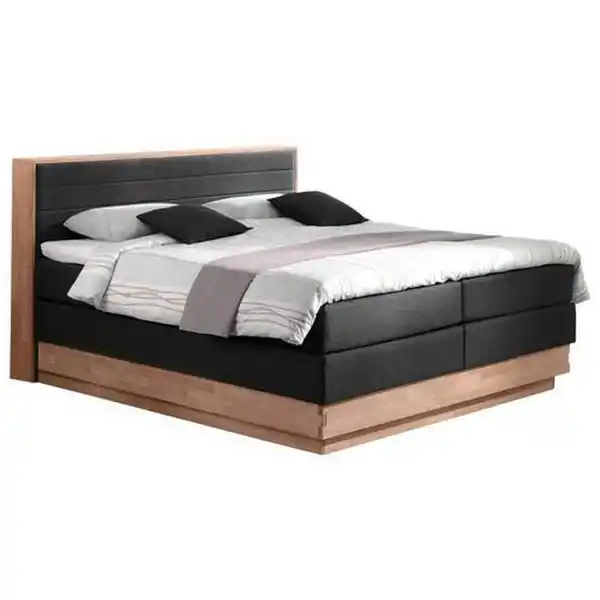 Bild 1 von Mid.you Boxspringbett, Schwarz, Eiche, Textil, Eiche, massiv, H2, 7-Zonen, Höhe ca. 64 cm, 180x200 cm, Fsc, Bettkasten, gepolstertes Kopfteil, Stoffauswahl, Topper durchgehend, Wendematratze mit unt