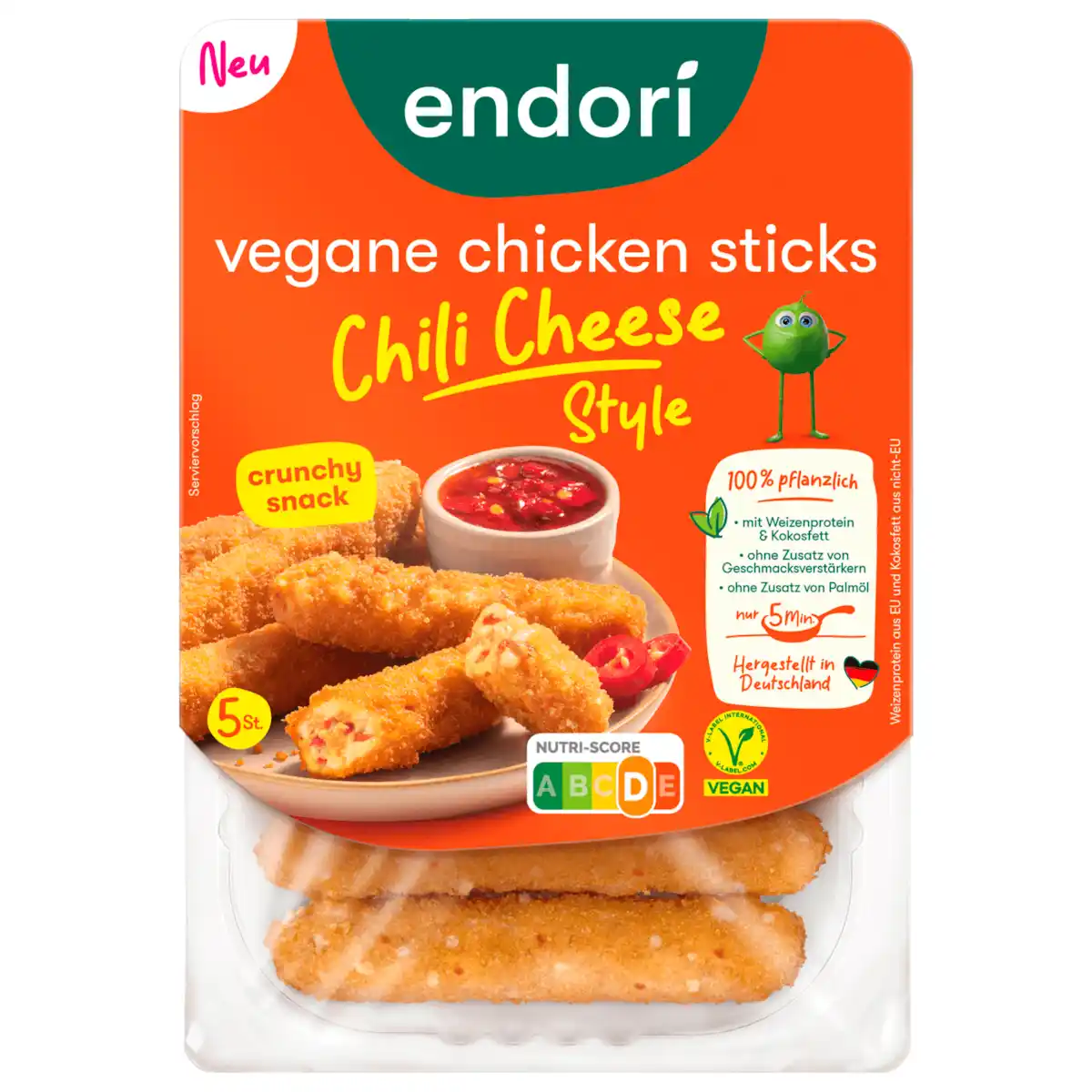 Bild 1 von endori vegane chicken sticks chili cheese style 180g