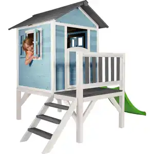 Ambia Garden Spielhaus axi, Blau, Grau, Weiß, Holz, Hemlocktanne, massiv, 260x190x167 cm, Fsc, Outdoor Spielzeug, Spielhäuser