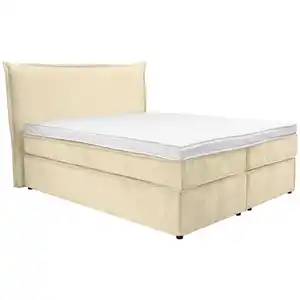 Boxxx Boxspringbett, Creme, Textil, H3, 5-Zonen, Höhe ca. 20 cm, 180x200 cm, Fsc, gepolstertes Kopfteil, Topper durchgehend, in verschiedenen Größen erhältlich, Matratze geteilt, Schlafzimmer, Be