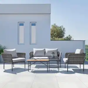 Loungegarnitur Zophia Grau Outdoorstoff/Metall/Glas, Grau