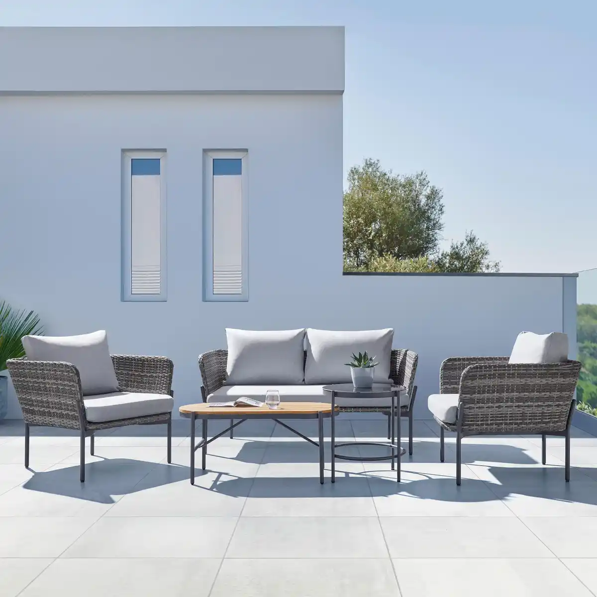 Bild 1 von Loungegarnitur Zophia Grau Outdoorstoff/Metall/Glas, Grau