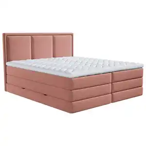 Mid.you Boxspringbett, Altrosa, Textil, H2 + H3, 7-Zonen, Höhe ca. 18 cm, 200x200 cm, Bettkasten, gepolstertes Kopfteil, Topper durchgehend, Wendematratze mit unterschiedlichen Härtegraden, in vers