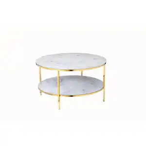 Livetastic Couchtisch, Weiß, Gold, Metall, Glas, Marmoroptik, rund, Rundrohr, 80x45x80 cm, Wohnzimmer, Wohnzimmertische, Couchtische, Couchtische Marmoroptik