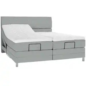 Voleo Boxspringbett, Grau, Textil, H2 + H3, 7-Zonen, Höhe ca. 19 cm, 200x200 cm, Über- und Sondergrößen erhältlich, gepolstertes Kopfteil, Stoffauswahl, Topper geteilt, in verschiedenen Größen