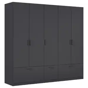 Rauch Möbel Kleiderschrank, Grau, Metall, 6 Fächer, 3 Schubladen, 226x210x54 cm, Blauer Engel, Goldenes M, Made in Germany, in verschiedenen Größen erhältlich, Holzdekoren erhältlich, Schlafzim