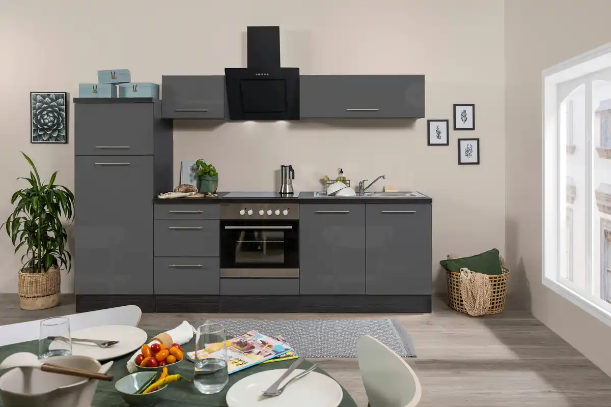 Bild 1 von Küchenzeile mit Geräte Grau B: ca. 270 cm, Grau, Eichefarben