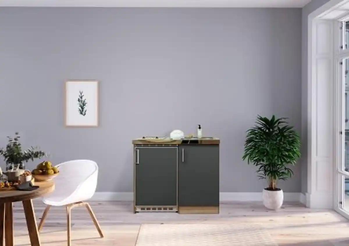 Bild 1 von Miniküche Grau/Eiche Sonoma m. Geräten B: ca. 100cm, Grau, Eichefarben