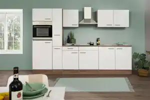 Küchenzeile mit Geräte Weiß /Eiche Dekor B: ca. 300 cm, Weiß, Eichefarben