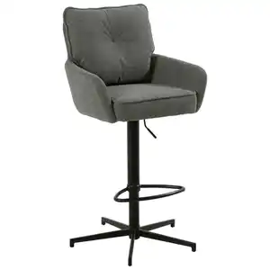 Novel Barhocker, Grau, Schwarz, Metall, Textil, Drehkreuz, Säule, 58x103-123x61 cm, Sitzfläche 360° drehbar, Stoffauswahl, Esszimmer, Barmöbel, Barhocker