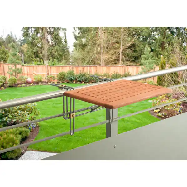 Bild 1 von Gardenson Balkonhängetisch, Natur, Holz, Metall, Eukalyptusholz, massiv, 40x1x60 cm, FSC Mix, klappbar, platzsparend, Balkonmöbel, Balkontische