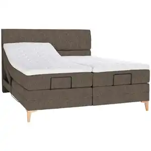 Voleo Boxspringbett, Braun, Textil, Eiche, massiv, H3, 7-Zonen, Höhe ca. 19 cm, 180x200 cm, Über- und Sondergrößen erhältlich, gepolstertes Kopfteil, Stoffauswahl, Topper geteilt, in verschieden