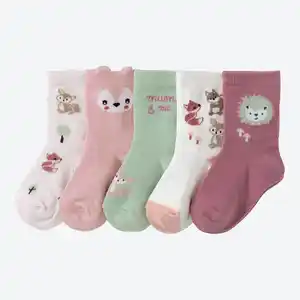 Baby-Mädchen-Socken mit Waldtier-Motiven, 5er-Pack
