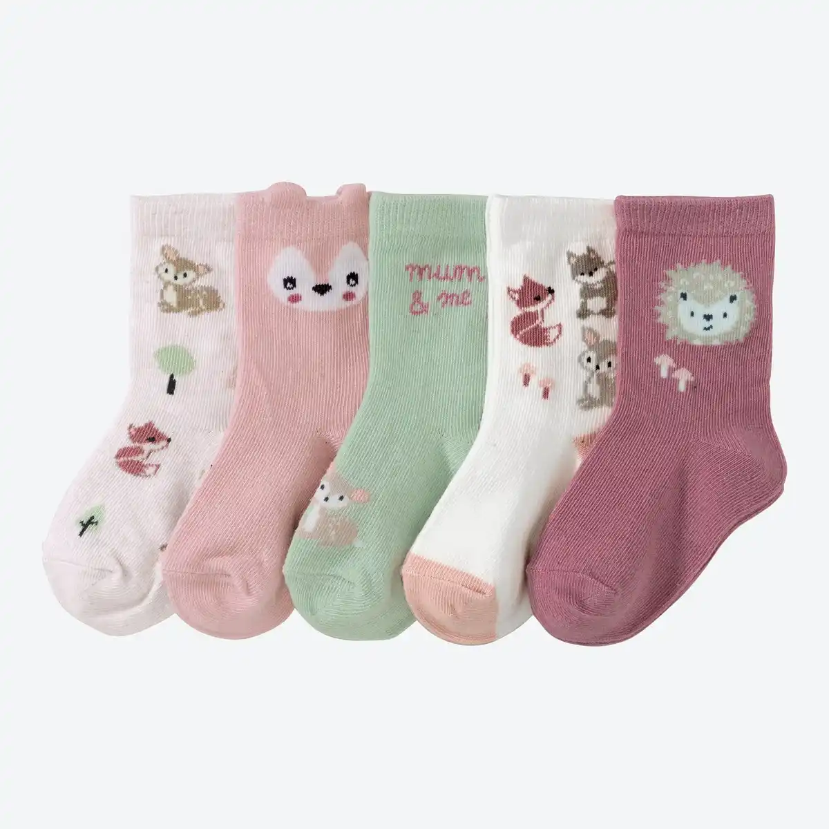 Bild 1 von Baby-Mädchen-Socken mit Waldtier-Motiven, 5er-Pack