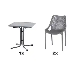 Siena Garden Gartengarnitur, Grau, Metall, Kunststoff, 3-teilig, 70x81x70 cm, Tisch klappbar, gastro- und objekttauglich, rostfrei, UV-beständig, wetterbeständig, Stühle stapelbar, Gartenmöbel, G