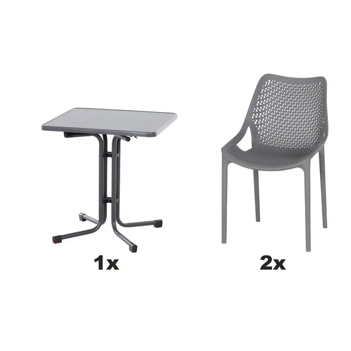 Bild 1 von Siena Garden Gartengarnitur, Grau, Metall, Kunststoff, 3-teilig, 70x81x70 cm, Tisch klappbar, gastro- und objekttauglich, rostfrei, UV-beständig, wetterbeständig, Stühle stapelbar, Gartenmöbel, G