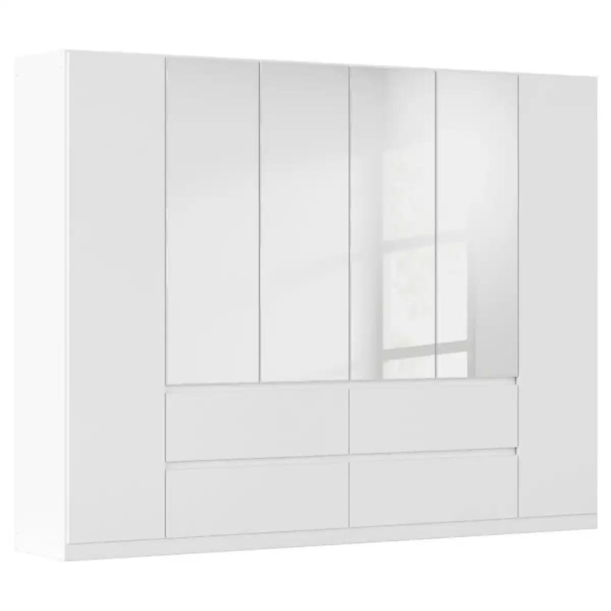 Bild 1 von Rauch Möbel Drehtürenschrank, Weiß, Silber, Holzwerkstoff, 6 Fächer, 4 Schubladen, 271x210x54 cm, Blauer Engel, Goldenes M, Made in Germany, umfangreiches Zubehör erhältlich, griffloses Öffnen