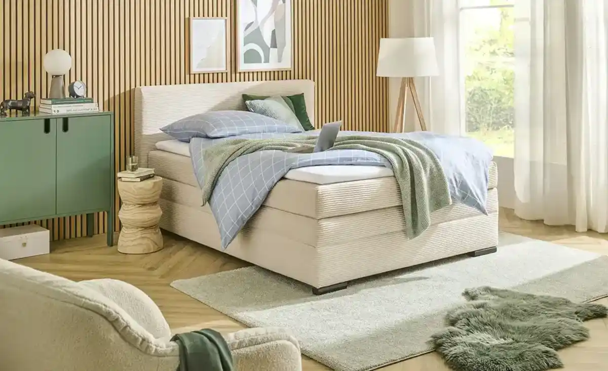 Bild 1 von smart Boxbett mit Topper, Cordbezug, Beige Basic