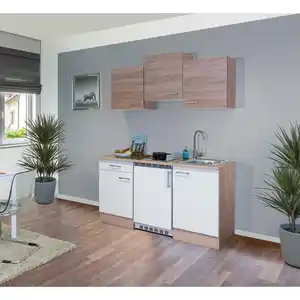 FlexWell Miniküche, Weiß, Sonoma Eiche, Kunststoff, 1 Schubladen, einmalig seitenverkehrt montierbar, nur wie online abgebildet bestellbar, 150.5 cm, Made in Germany, links aufbaubar, rechts aufbau