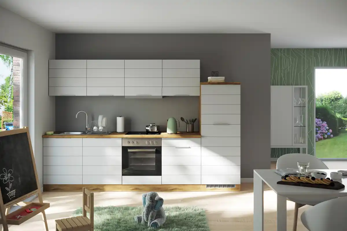 Bild 1 von Küchenblock Florenz ohne Geräte ca. 300 cm Weiß/Eiche, Weiß, Eiche Wotan