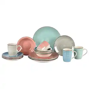 Kombiservice Verona Multicolor 16-teilig, Blau, Grau, Pink, Mintgrün