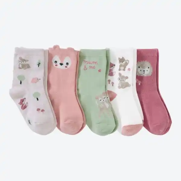 Bild 2 von Baby-Mädchen-Socken mit Waldtier-Motiven, 5er-Pack