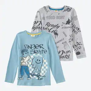 Kinder-Jungen-Langarmshirt mit Skater-Motiv, 2er-Pack
