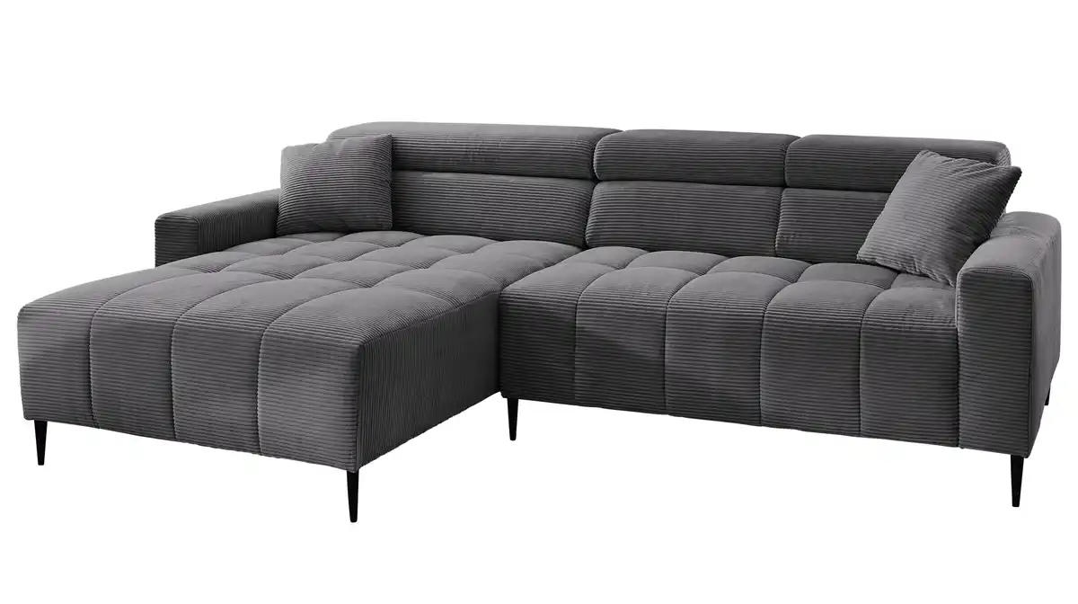 Bild 1 von Ecksofa Cord grau ausziehbar - Sitztiefenverstellung 256 cm - SIMPLE