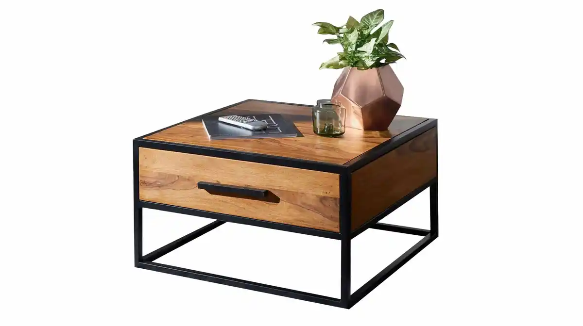 Bild 1 von Couchtisch mit Schublade Sheesham massiv gebeizt 65 x 65 cm - SIGNE