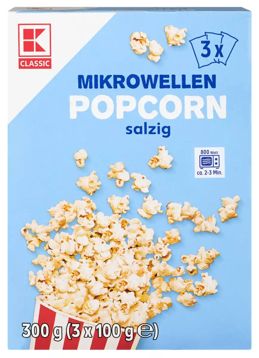Bild 1 von K-CLASSIC Mikrowellen-Popcorn, 3 x 100-g-Packg.