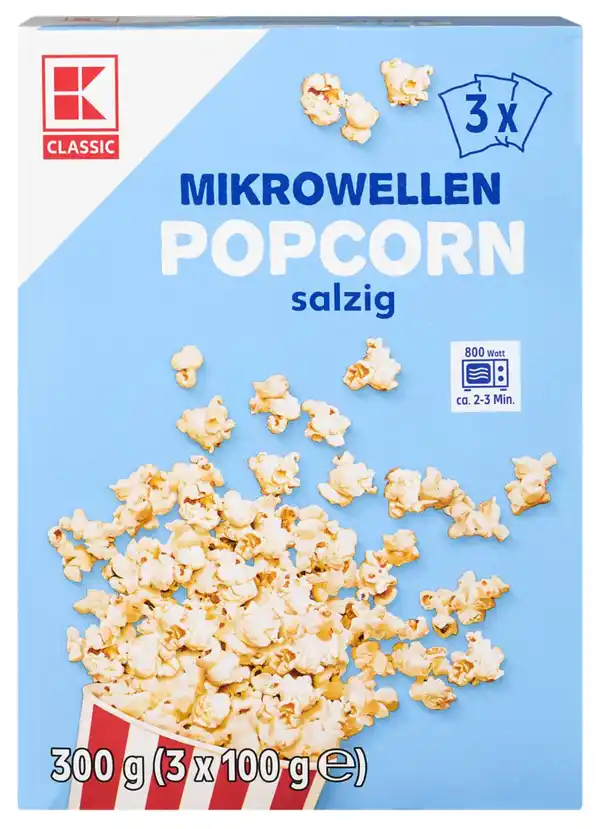 Bild 1 von K-CLASSIC Mikrowellen-Popcorn, 3 x 100-g-Packg.