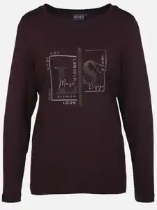 Damen Langarmshirt mit Glitzerprint und Glitzernieten Lila