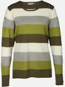 Damen Pullover "Cashmere Like" mit breiten Frabstreifen Grün