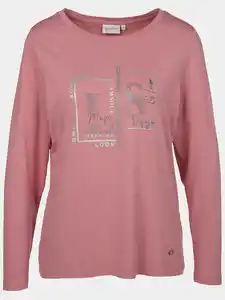 Damen Langarmshirt mit Glitzerprint und Glitzernieten Lila