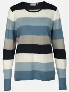 Damen Pullover "Cashmere Like" mit breiten Frabstreifen Blau