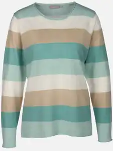 Damen Pullover "Cashmere Like" mit breiten Frabstreifen Türkis